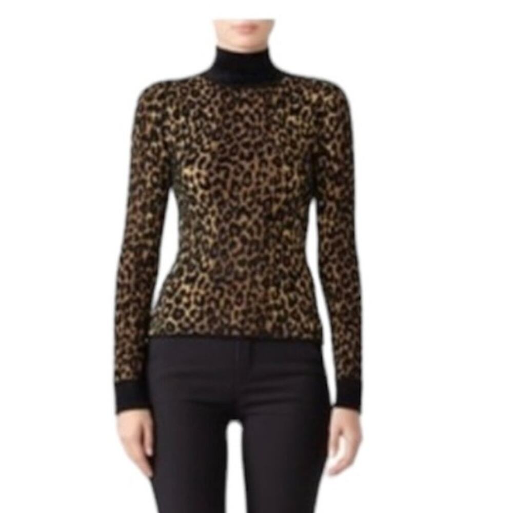 Ronny Kobo Dahlia Leopard Animal Turtleneck Pullover Sweater X-Small